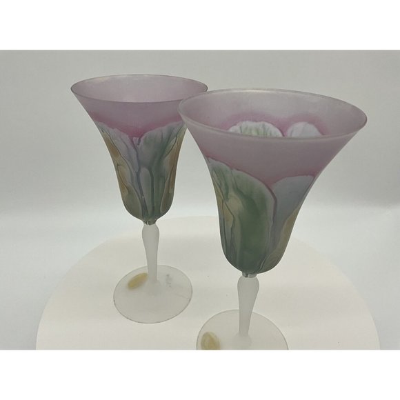 Nouveau Art Glass Hand Painted by RUEVEN Hard to Find Colorful Water Glasses - Picture 14 of 16